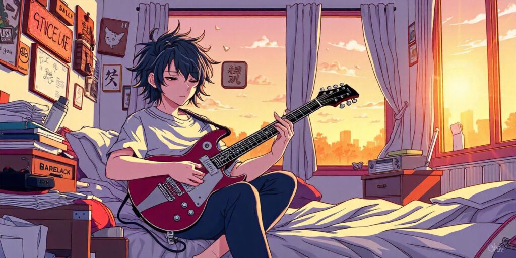 seorang gadis memainkan lagu jepang